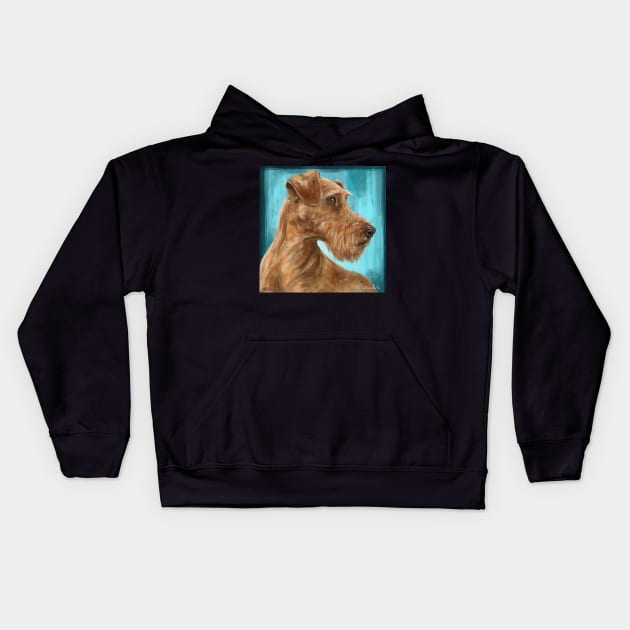 Painting of a Gorgeous Irish Terrier with a Light Brown Coat and Beard on Blue Background Kids Hoodie by ibadishi